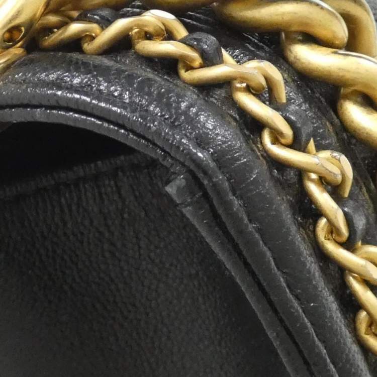 Pre Owned Chanel Boy Line Black Calf Leather Shoulder Bag