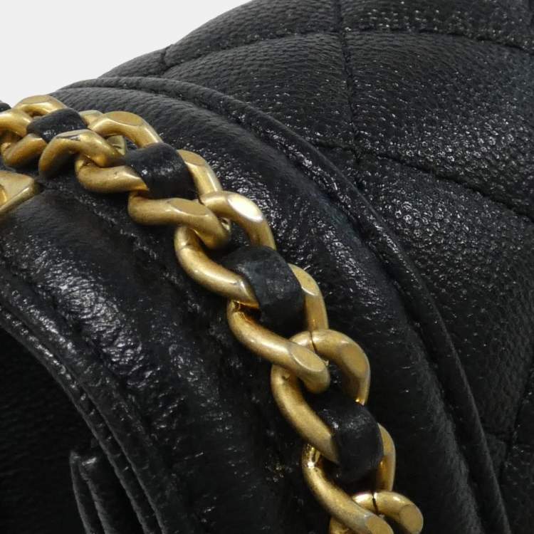Pre Owned Chanel Boy Line Black Calf Leather Shoulder Bag