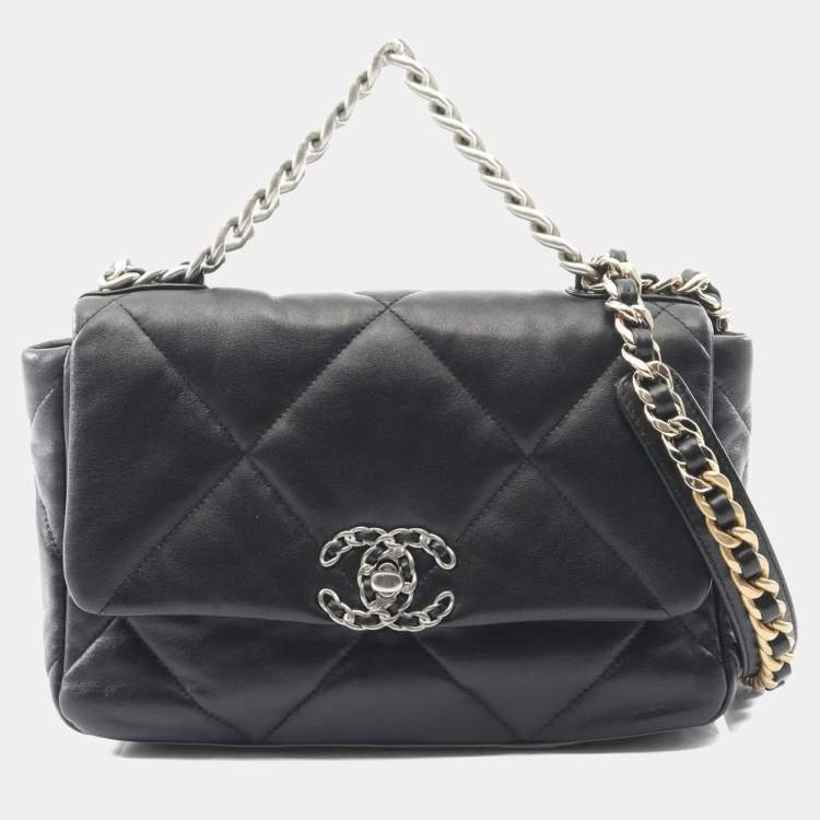 Pre Owned Chanel 19 Disneuf Matelasse Shoulder Bag In Lambskin Leather Black