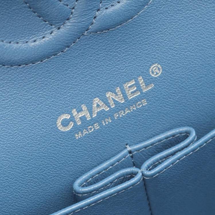 Pre Owned Chanel Coco Mark Blue Denim Double Flap Shoulder Bag 