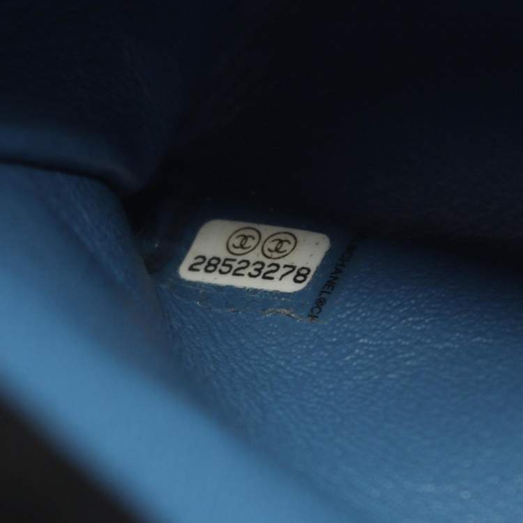 Pre Owned Chanel Coco Mark Blue Denim Double Flap Shoulder Bag 