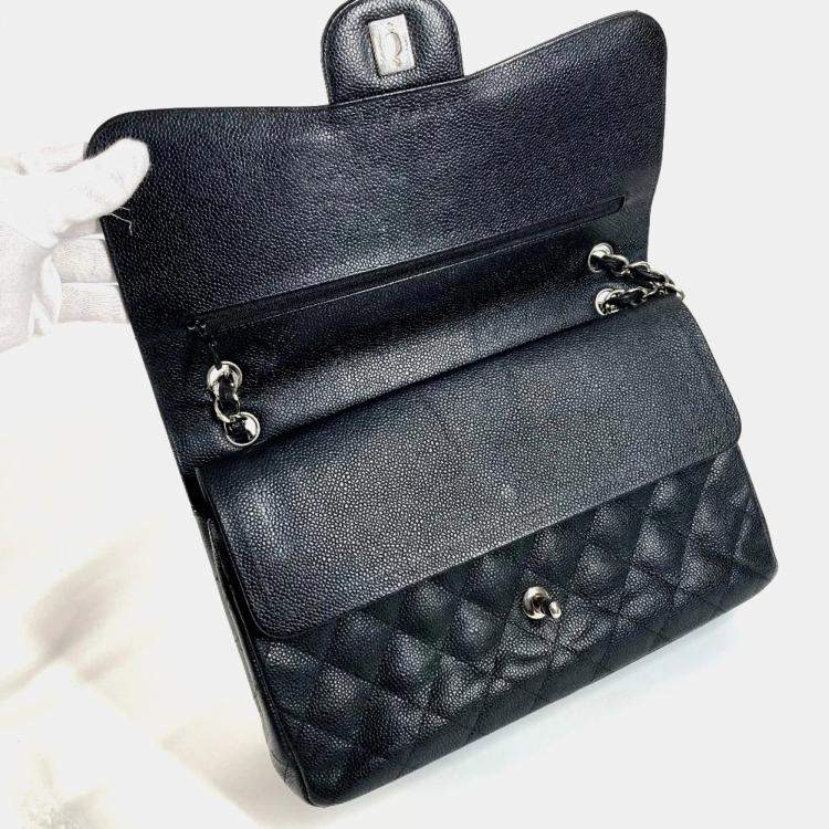 Pre Owned Chanel Double Flap Cc Coco Mark Matelasse Quilted 30 Bag With Chain Crossbody Chain Bag Shoulder Caviar Skin Black