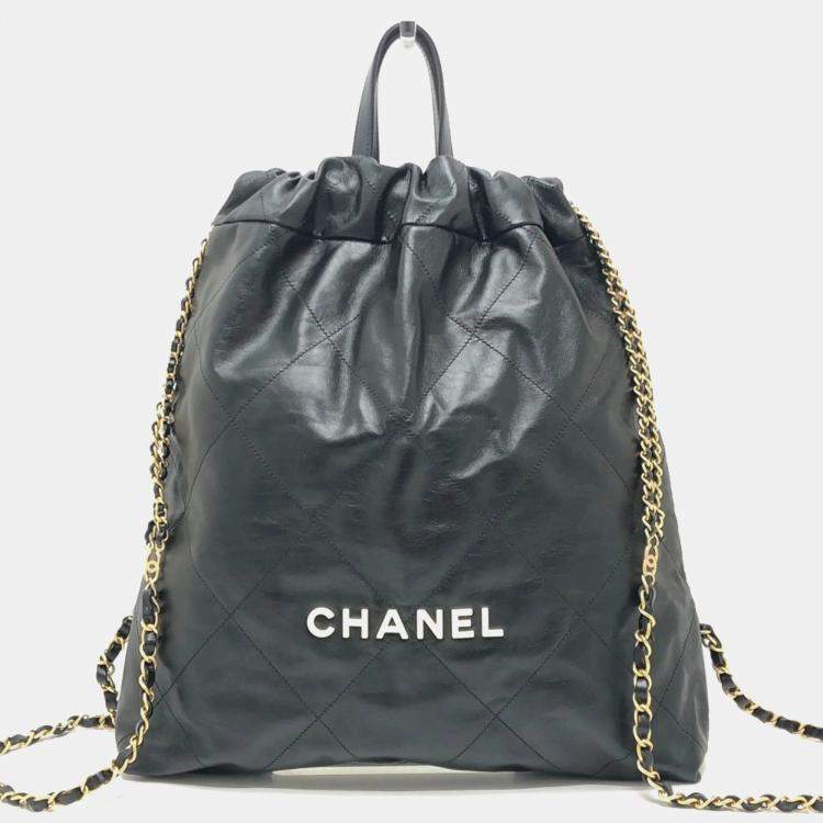 Pre Owned Chanel Chanel22 Chain Bag 2-Way Daypack/Backpack Leather Black