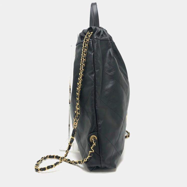 Pre Owned Chanel Chanel22 Chain Bag 2-Way Daypack/Backpack Leather Black