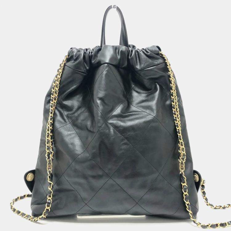 Pre Owned Chanel Chanel22 Chain Bag 2-Way Daypack/Backpack Leather Black