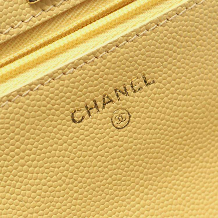 Pre Owned Chanel Matelasse Top Handle Shoulder Bag In Grained Calfskin Caviar Yellow