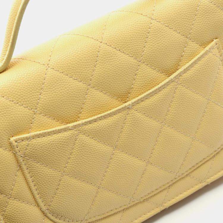 Pre Owned Chanel Matelasse Top Handle Shoulder Bag In Grained Calfskin Caviar Yellow