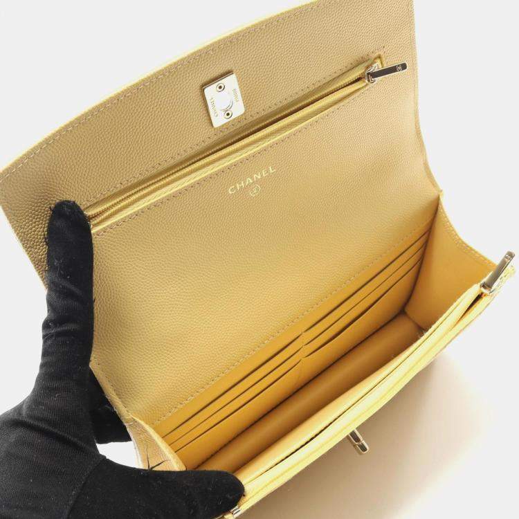 Pre Owned Chanel Matelasse Top Handle Shoulder Bag In Grained Calfskin Caviar Yellow