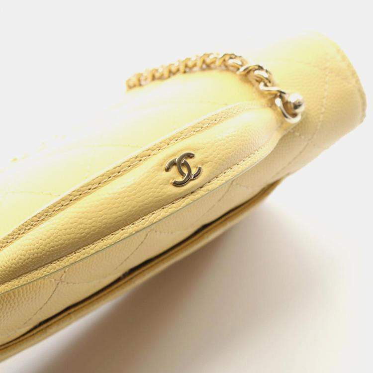 Pre Owned Chanel Matelasse Top Handle Shoulder Bag In Grained Calfskin Caviar Yellow