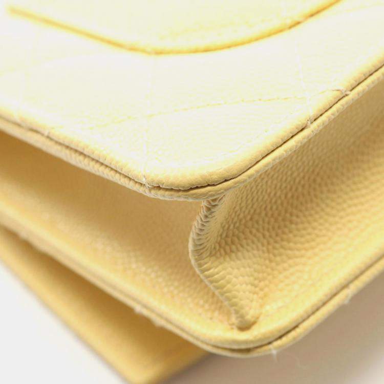 Pre Owned Chanel Matelasse Top Handle Shoulder Bag In Grained Calfskin Caviar Yellow
