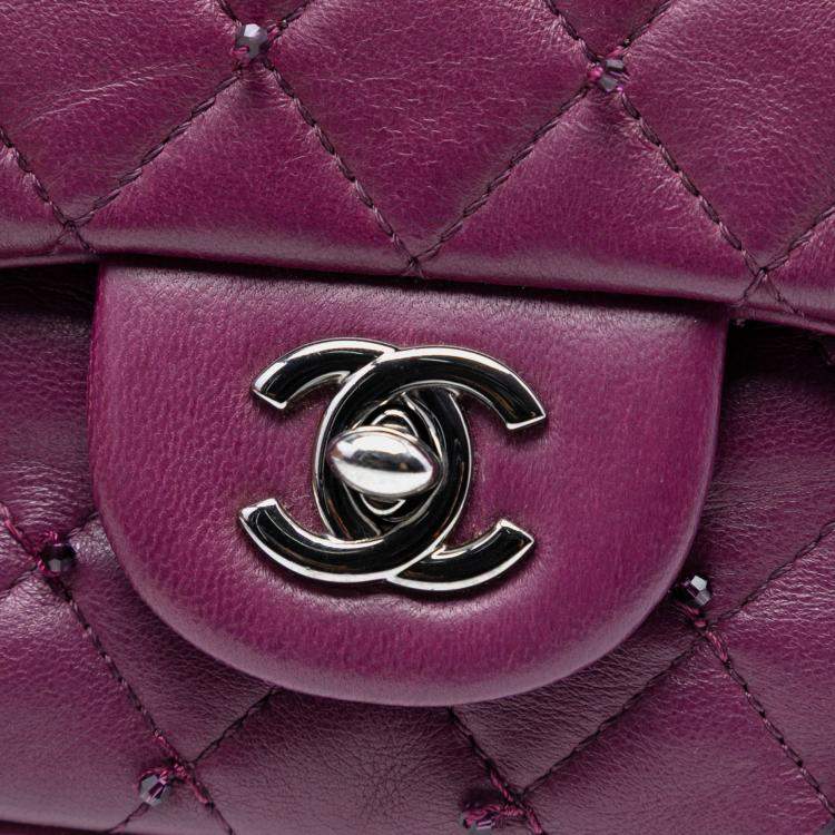 Pre Owned Chanel Purple Extra Mini Rectangular Lambskin Beaded Single Flap