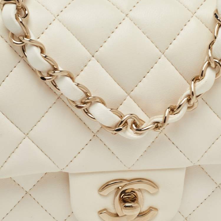 Pre Owned Chanel Classic Square Mini White Quilted Leather Single Flap Bag