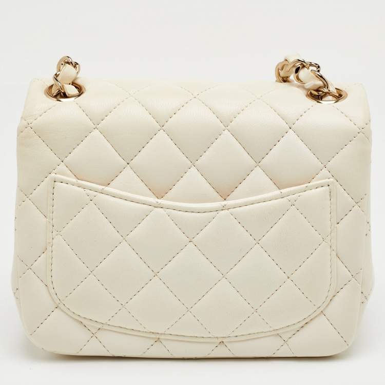 Pre Owned Chanel Classic Square Mini White Quilted Leather Single Flap Bag