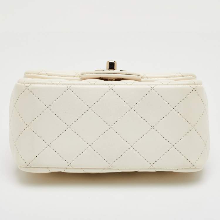 Pre Owned Chanel Classic Square Mini White Quilted Leather Single Flap Bag
