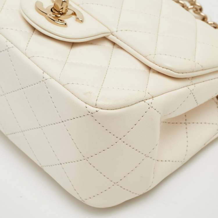 Pre Owned Chanel Classic Square Mini White Quilted Leather Single Flap Bag