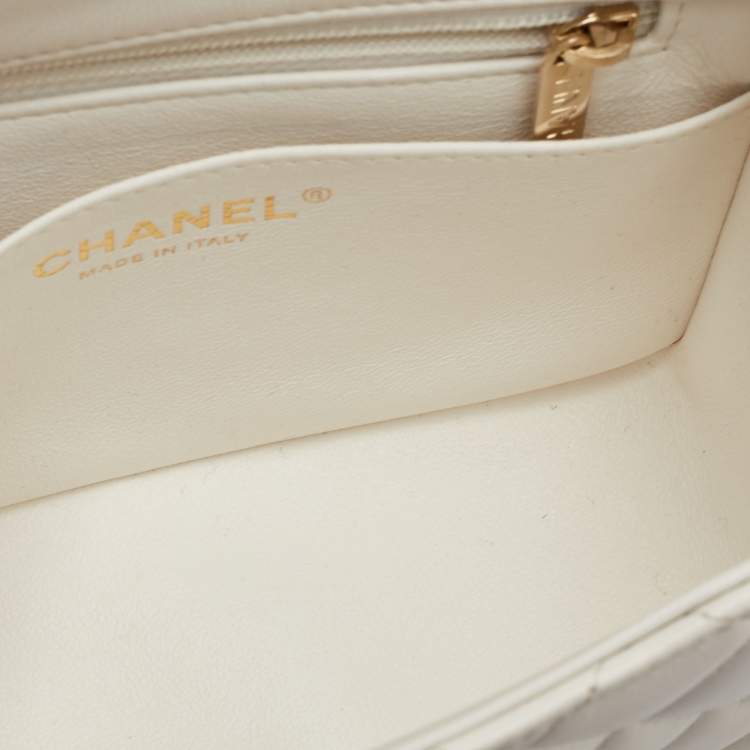Pre Owned Chanel Classic Square Mini White Quilted Leather Single Flap Bag