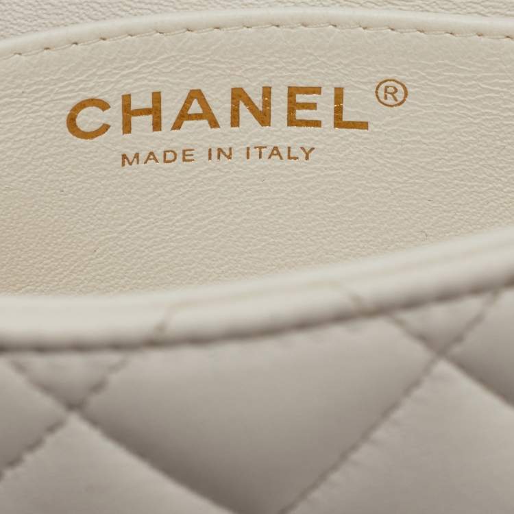 Pre Owned Chanel Classic Square Mini White Quilted Leather Single Flap Bag