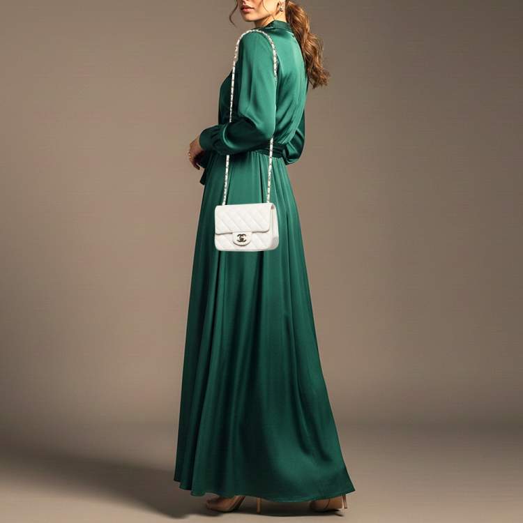 Pre Owned Chanel Classic Square Mini White Quilted Leather Single Flap Bag