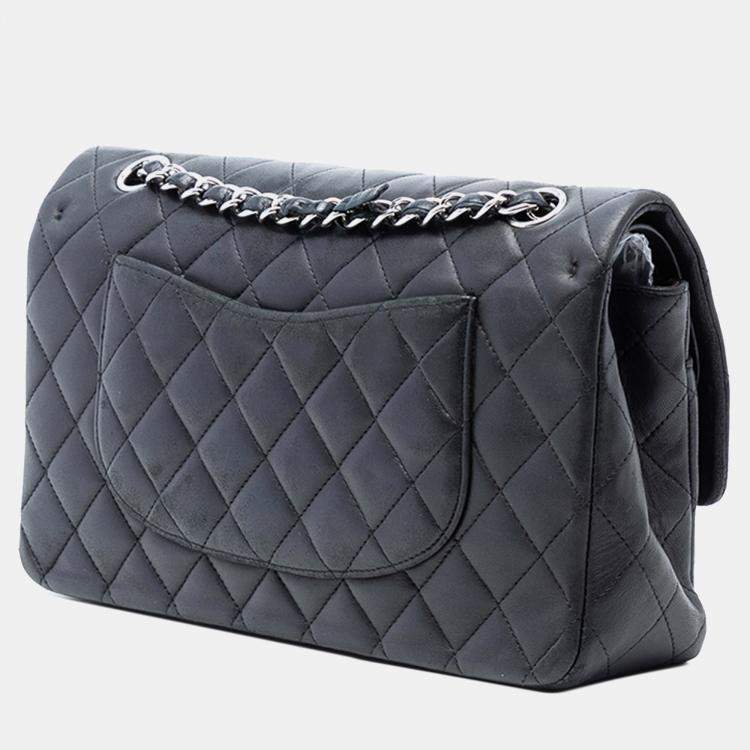 Pre Owned Chanel Black Medium Classic Lambskin Double Flap