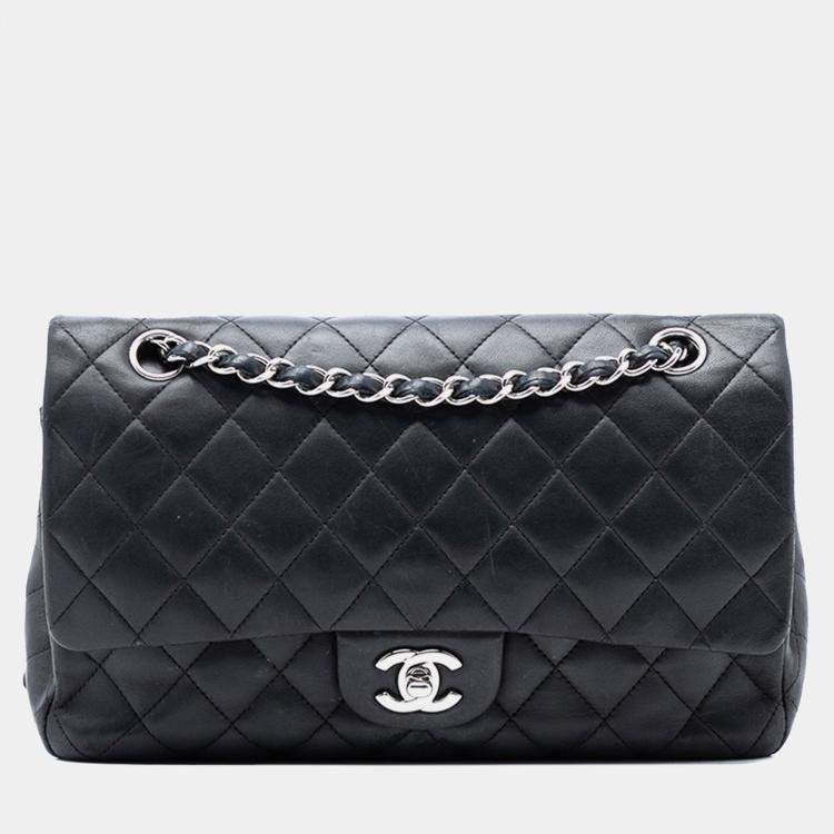 Pre Owned Chanel Black Medium Classic Lambskin Double Flap