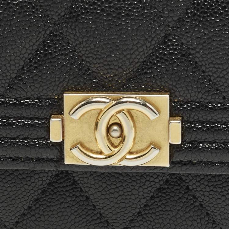 Pre Owned Chanel Boy Black Quilted Caviar Leather Flap Card Holder