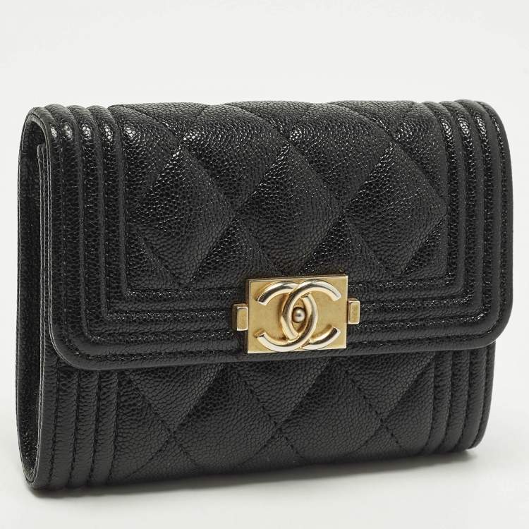 Pre Owned Chanel Boy Black Quilted Caviar Leather Flap Card Holder
