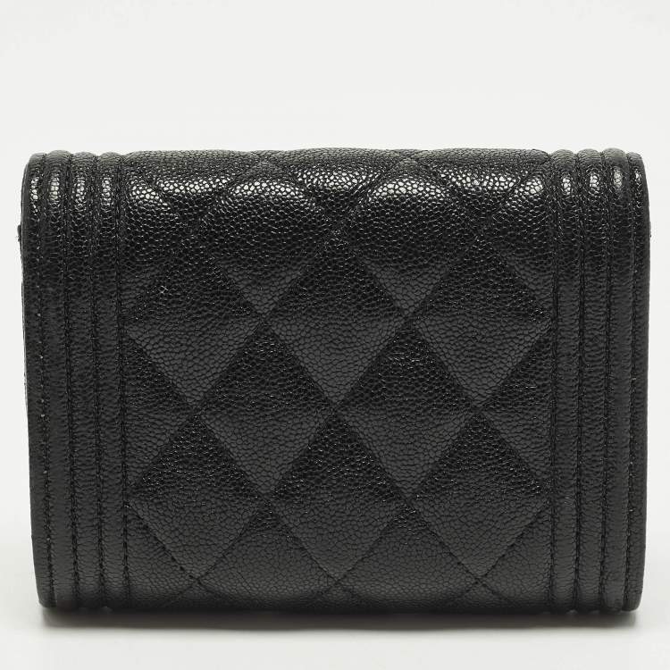 Pre Owned Chanel Boy Black Quilted Caviar Leather Flap Card Holder