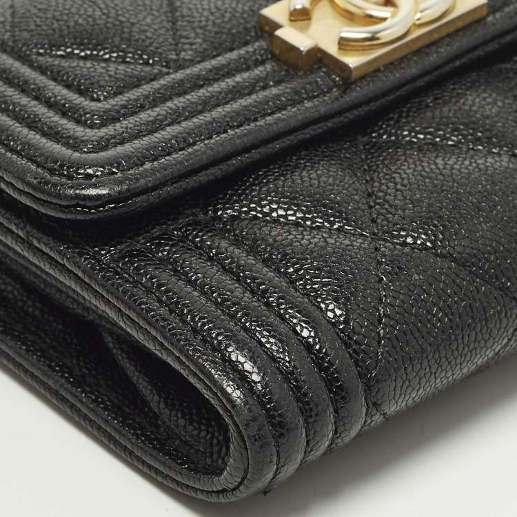 Pre Owned Chanel Boy Black Quilted Caviar Leather Flap Card Holder