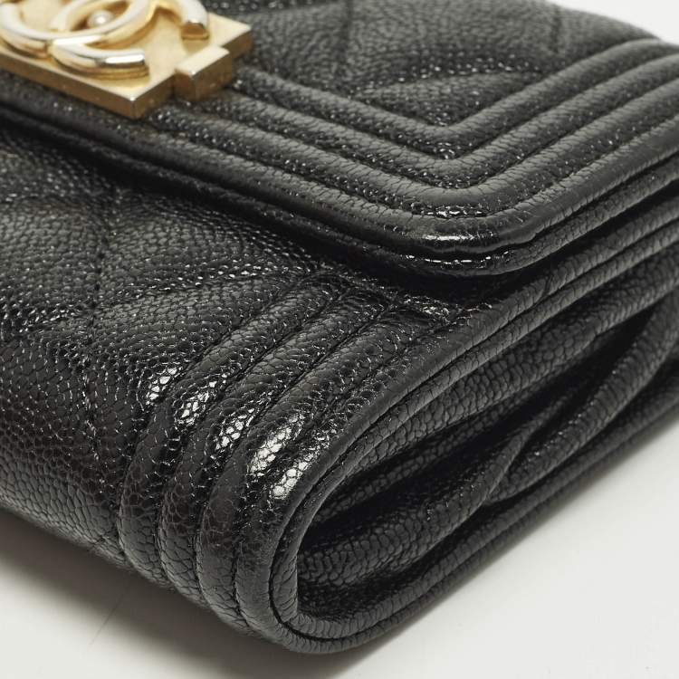 Pre Owned Chanel Boy Black Quilted Caviar Leather Flap Card Holder