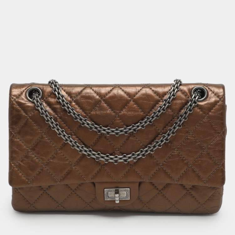Pre Owned Chanel Reissue 226 Bronze Quilted Caviar Leather Flap Bag