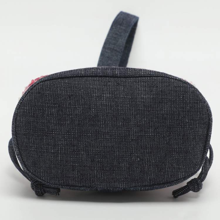 Pre Owned Chanel Blue Multicolor Denim and Sequins Drawstring Bucket Bag