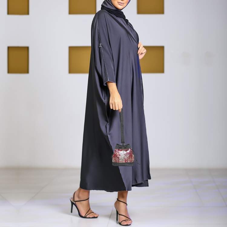 Pre Owned Chanel Blue Multicolor Denim and Sequins Drawstring Bucket Bag