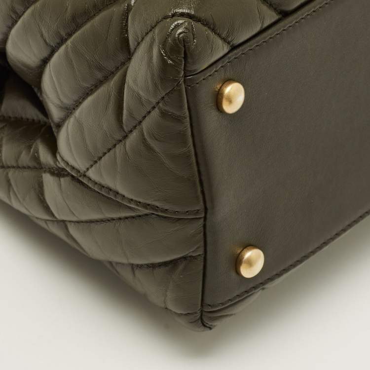 Pre Owned Chanel Coco Small Olive Green Aged Lather Top Handle Bag