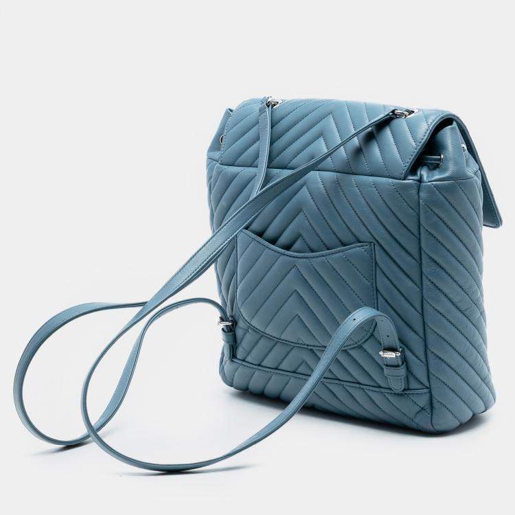 Pre Owned Chanel Blue Chevron Lambskin Urban Spirit Backpack