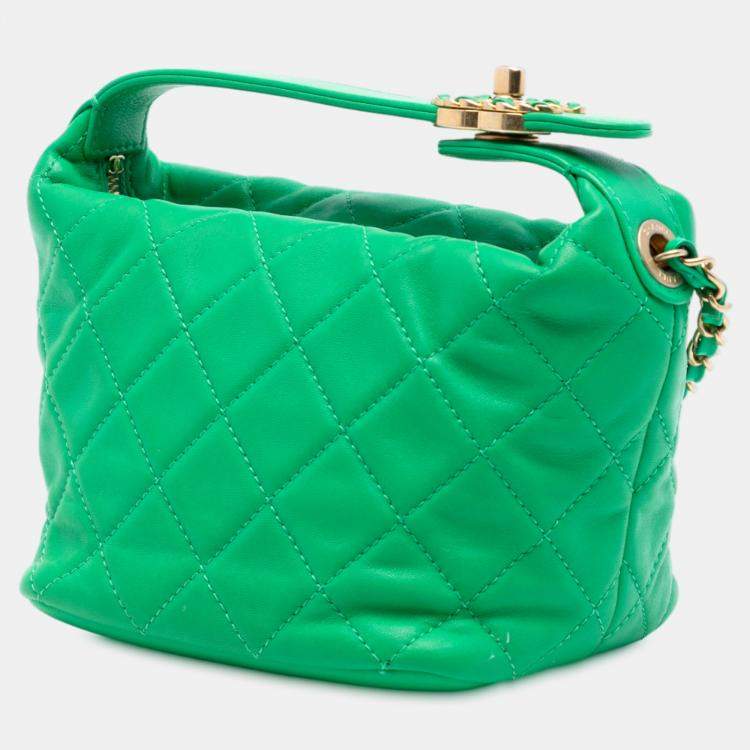 Pre Owned Chanel Green Small Quilted Lambskin Perfect Meeting Hobo
