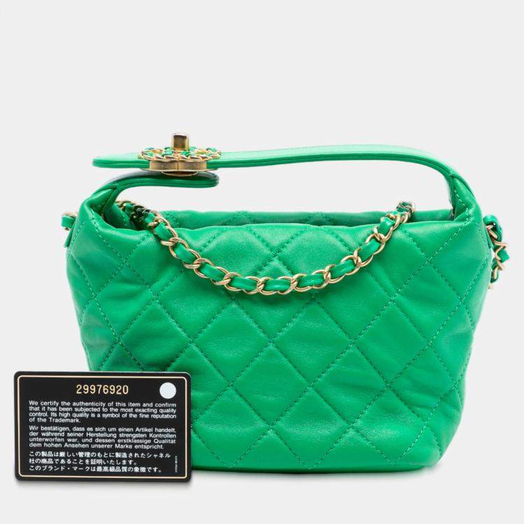 Pre Owned Chanel Green Small Quilted Lambskin Perfect Meeting Hobo