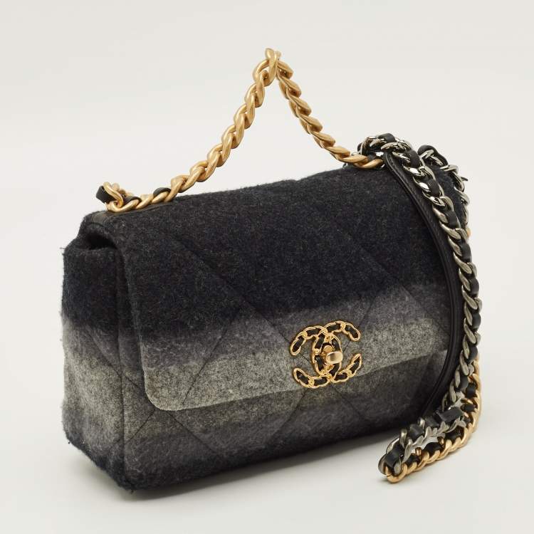Pre Owned Chanel 19 Small Ombre Grey Quilted Wool and Leather Flap Bag