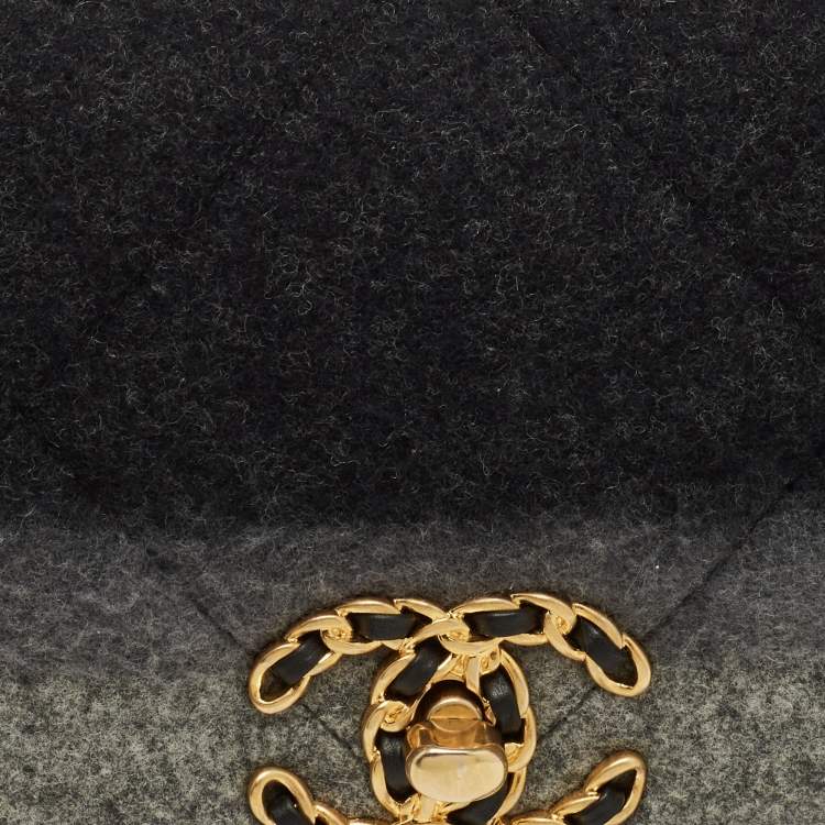 Pre Owned Chanel 19 Small Ombre Grey Quilted Wool and Leather Flap Bag