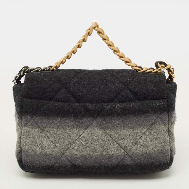 Pre Owned Chanel 19 Small Ombre Grey Quilted Wool and Leather Flap Bag