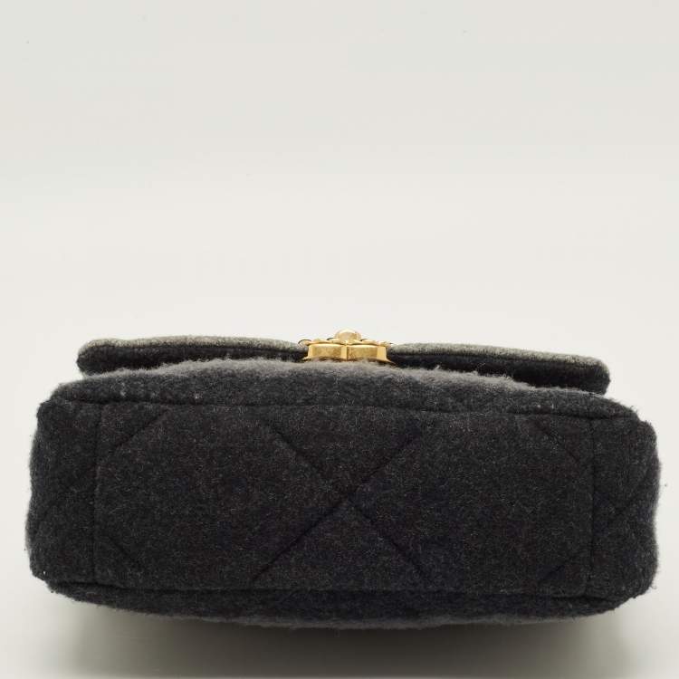 Pre Owned Chanel 19 Small Ombre Grey Quilted Wool and Leather Flap Bag