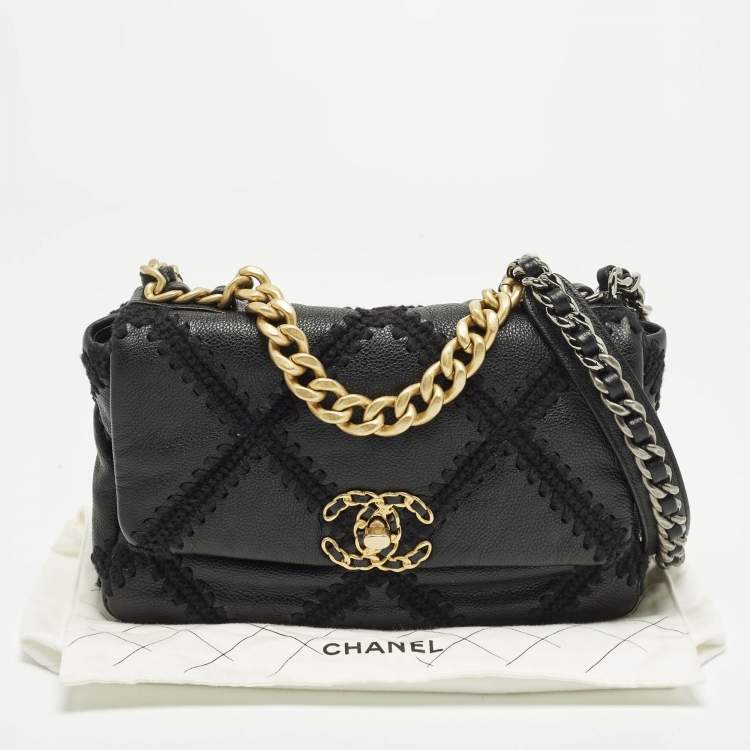 Pre Owned Chanel 19 Crochet Small Black Quilted Leather Flap Bag