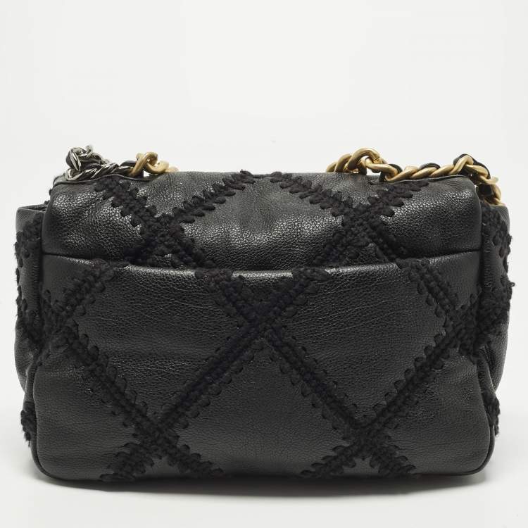 Pre Owned Chanel 19 Crochet Small Black Quilted Leather Flap Bag