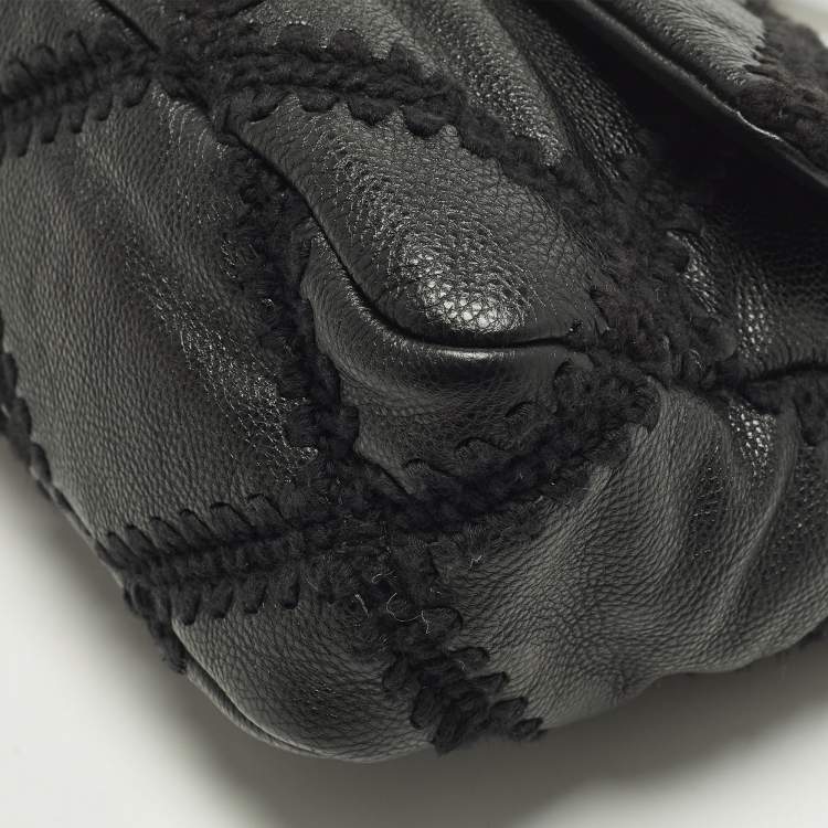 Pre Owned Chanel 19 Crochet Small Black Quilted Leather Flap Bag