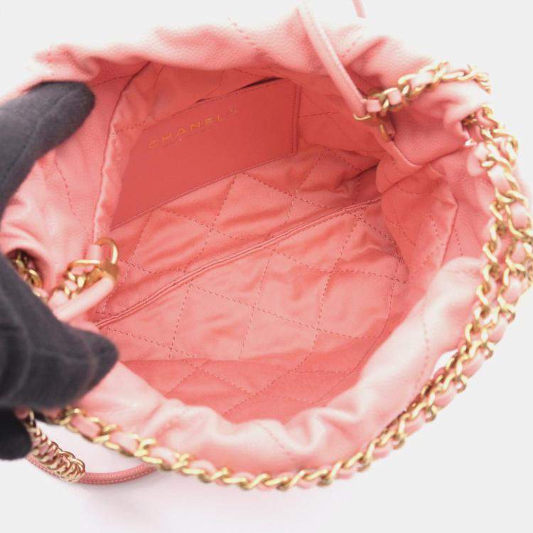 Pre Owned Chanel 22 Mini Shoulder Bag In Grained Calfskin Leather Pink