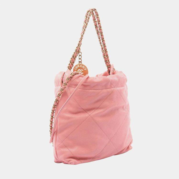 Pre Owned Chanel 22 Mini Shoulder Bag In Grained Calfskin Leather Pink