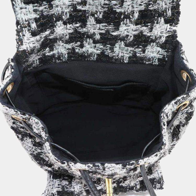 Pre Owned Chanel Coco Mark Chain Backpack In Tweed Leather And Black/Gray