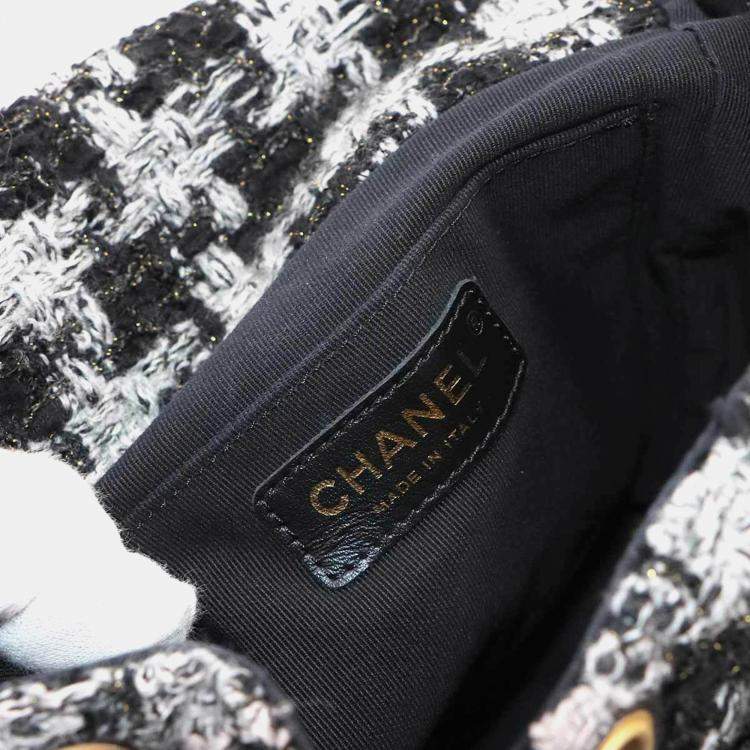 Pre Owned Chanel Coco Mark Chain Backpack In Tweed Leather And Black/Gray