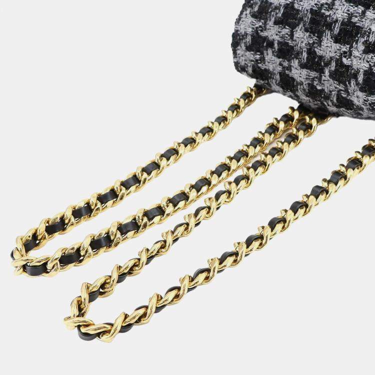 Pre Owned Chanel Coco Mark Chain Backpack In Tweed Leather And Black/Gray