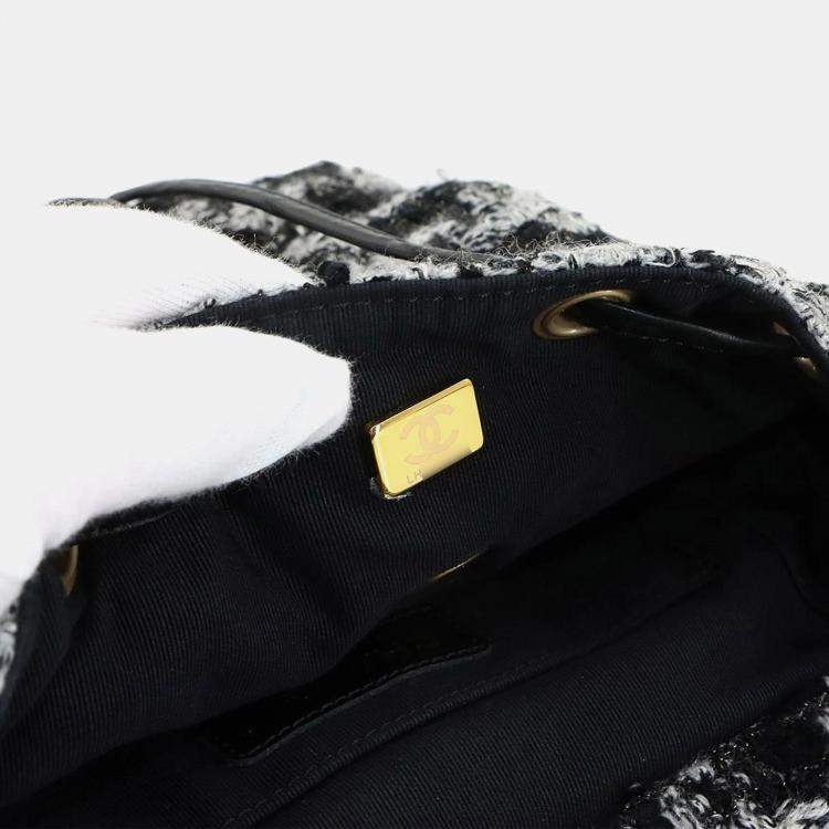 Pre Owned Chanel Coco Mark Chain Backpack In Tweed Leather And Black/Gray