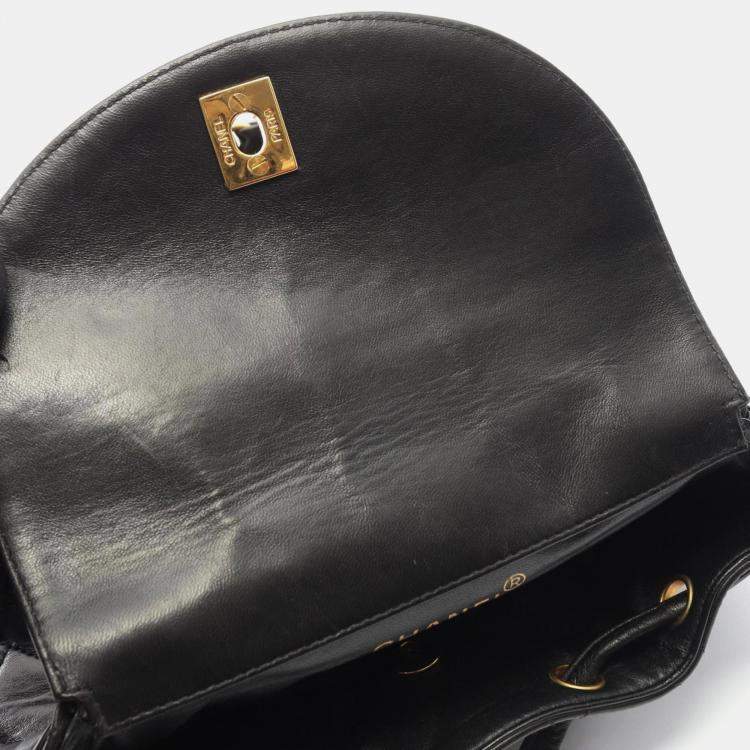 Pre Owned Chanel Matelasse Backpack Bag In Lambskin Leather Black